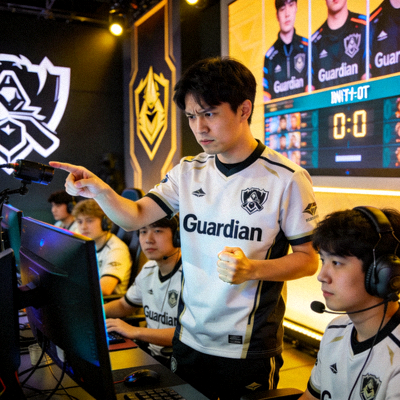 明星选手‘Guardian’在比赛中指挥队友，神情严肃